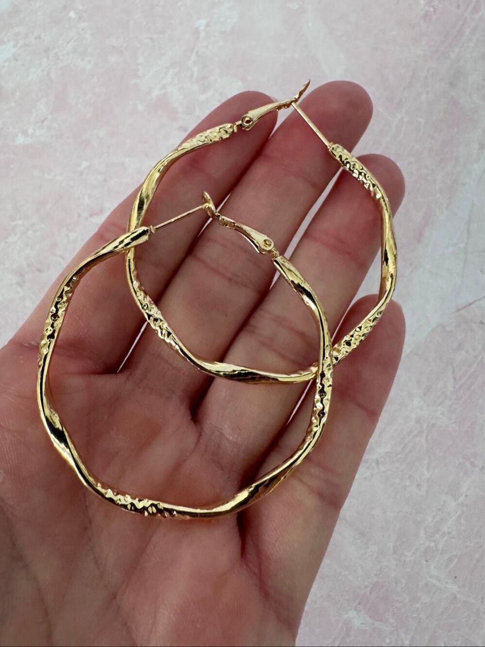 Gold hoops ornate large stud faux golden costume diva glam